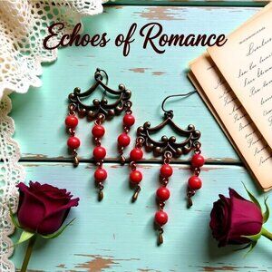 Tomato Red Beaded Copper Chandelier Earrings ~ Girlie Swag ~ Handmade 4 You!